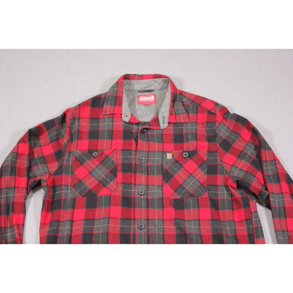 Coleman Mens Long Sleeve Button Flannel buffalo plaid Shirt Cotton Red Size XL - Picture 2 of 11